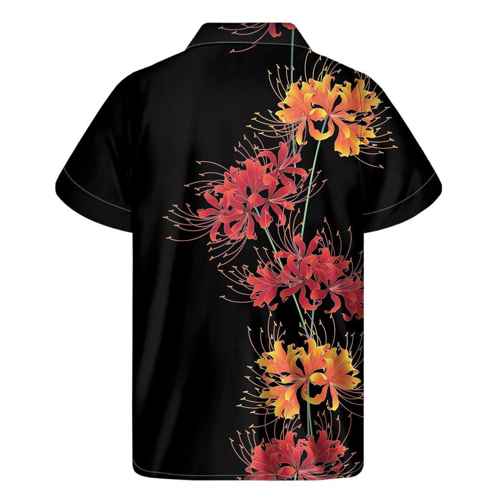 Red And Yellow Japanese Amaryllis Print Men's Short Sleeve Shirt