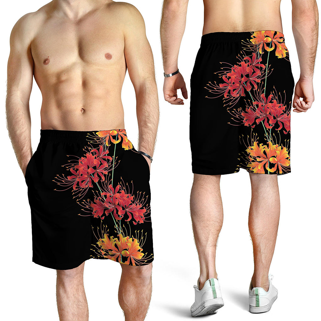 Red And Yellow Japanese Amaryllis Print Men's Shorts