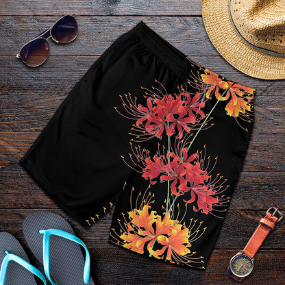 Red And Yellow Japanese Amaryllis Print Men's Shorts