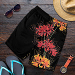 Red And Yellow Japanese Amaryllis Print Men's Shorts