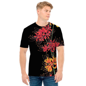 Red And Yellow Japanese Amaryllis Print Men's T-Shirt