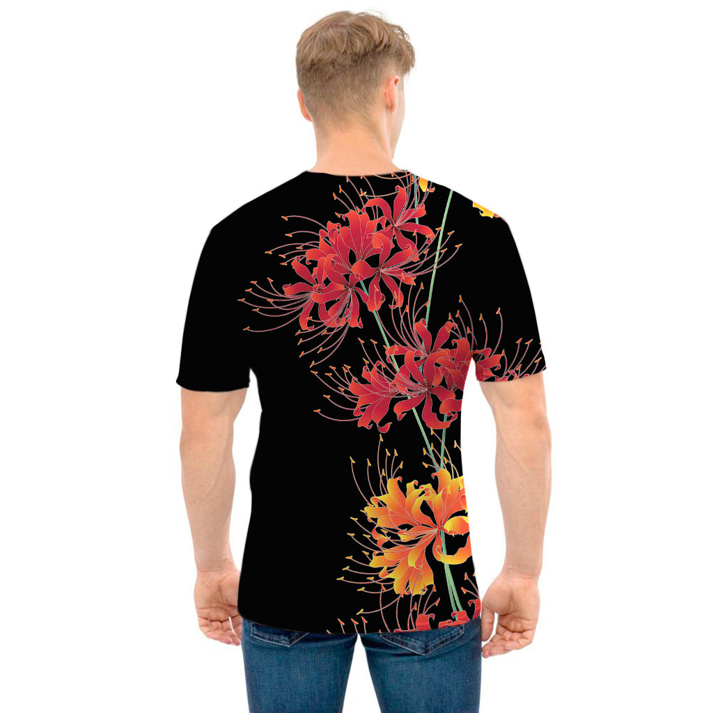 Red And Yellow Japanese Amaryllis Print Men's T-Shirt