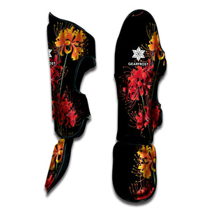 Red And Yellow Japanese Amaryllis Print Muay Thai Shin Guard