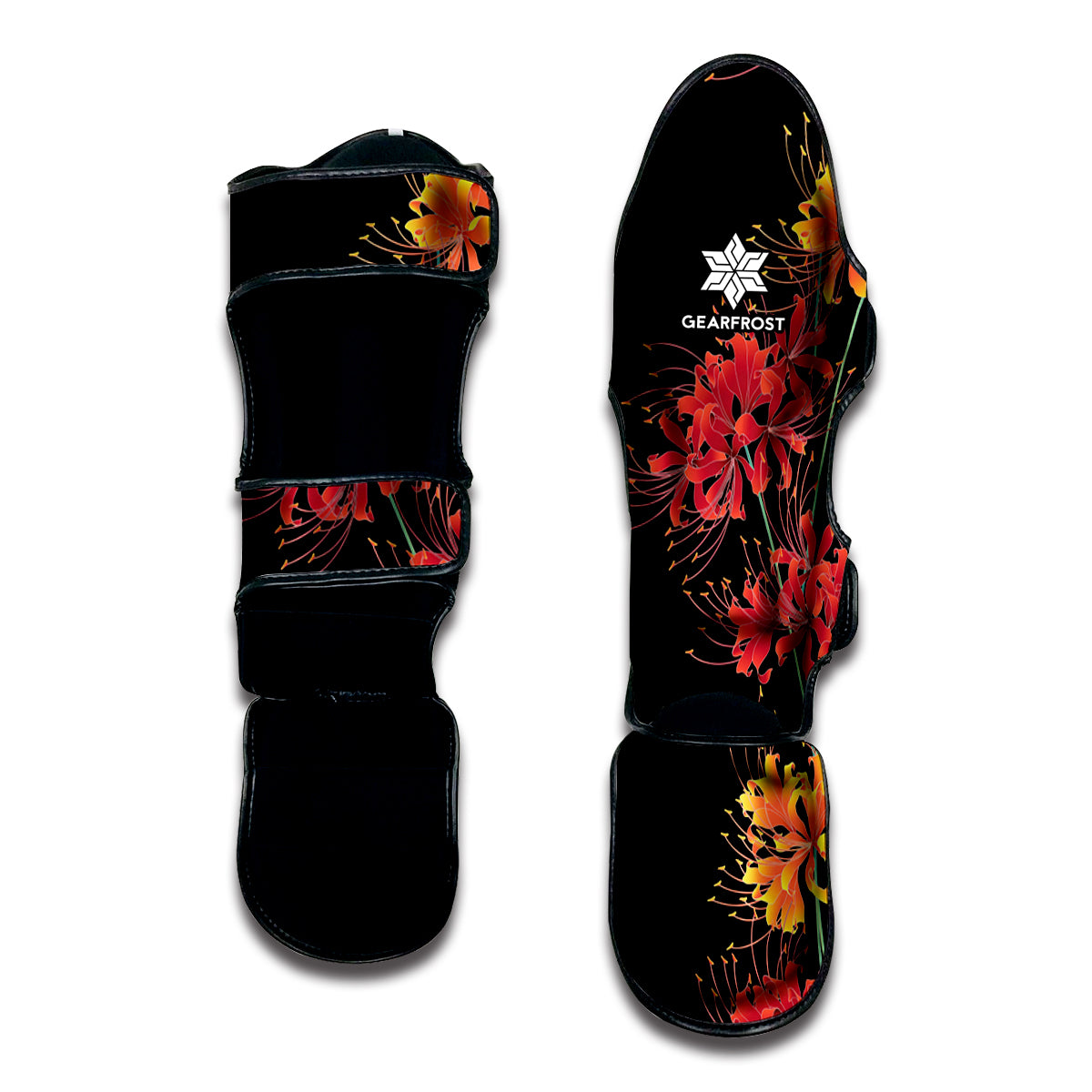 Red And Yellow Japanese Amaryllis Print Muay Thai Shin Guard