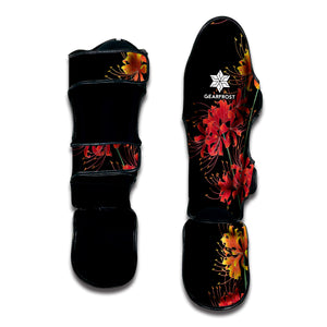 Red And Yellow Japanese Amaryllis Print Muay Thai Shin Guard