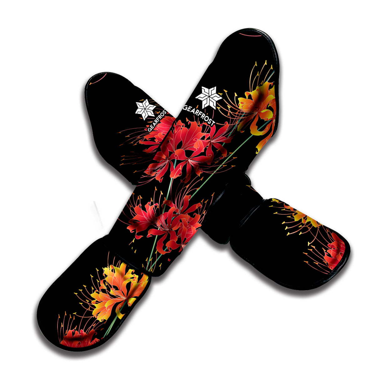 Red And Yellow Japanese Amaryllis Print Muay Thai Shin Guard