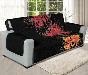 Red And Yellow Japanese Amaryllis Print Oversized Sofa Protector