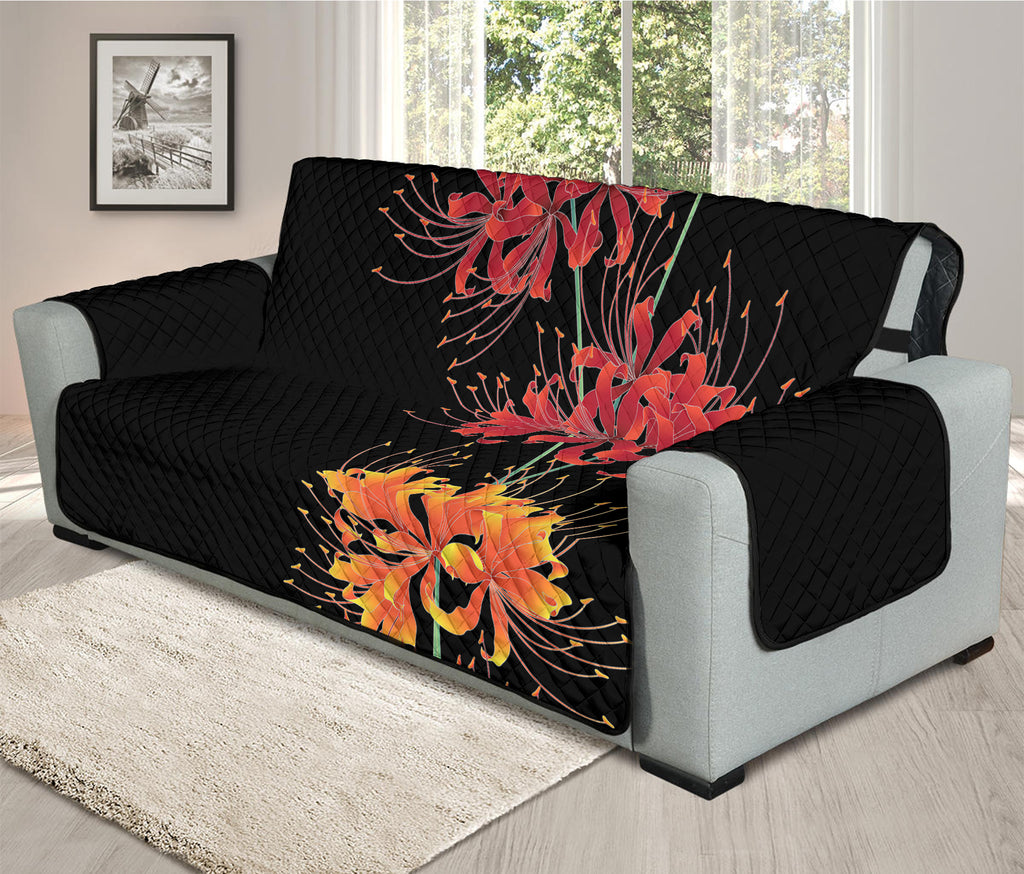 Red And Yellow Japanese Amaryllis Print Oversized Sofa Protector