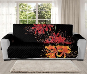 Red And Yellow Japanese Amaryllis Print Oversized Sofa Protector