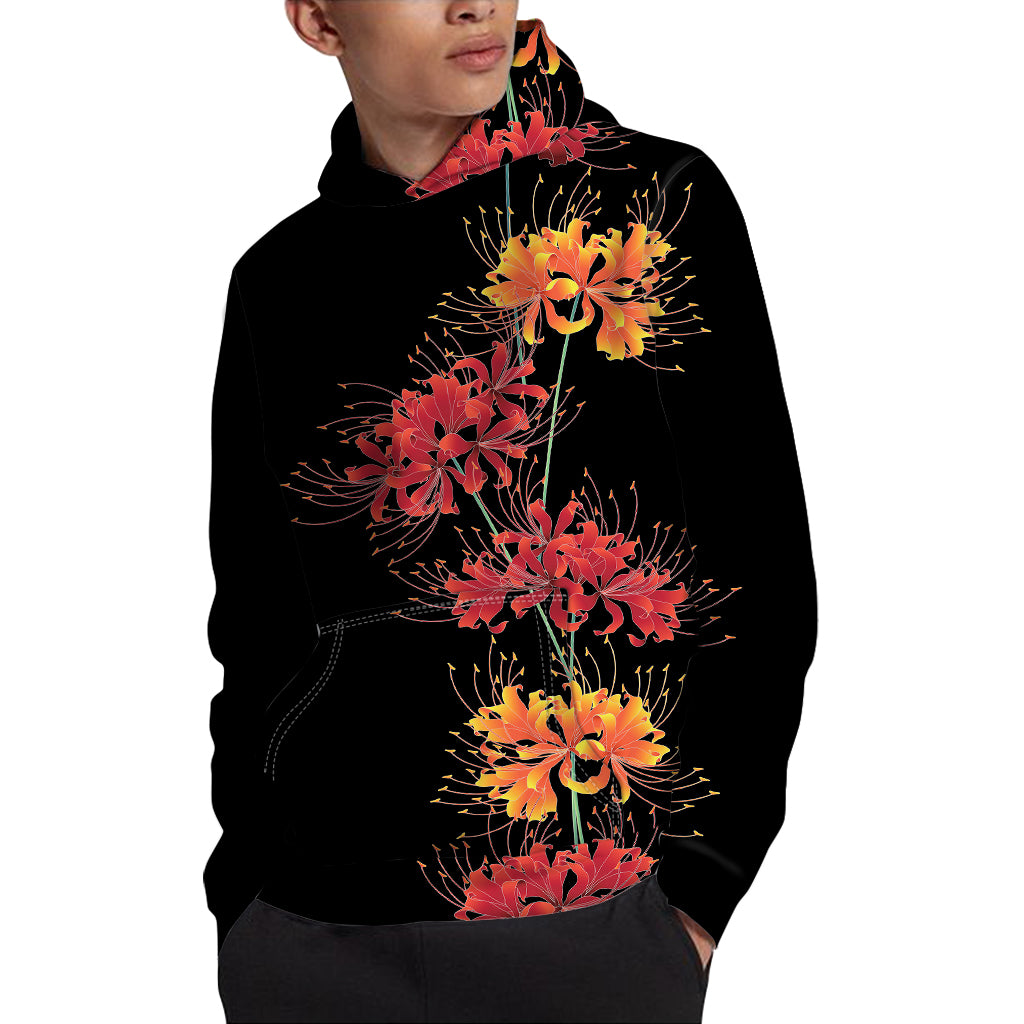 Red And Yellow Japanese Amaryllis Print Pullover Hoodie