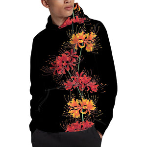 Red And Yellow Japanese Amaryllis Print Pullover Hoodie