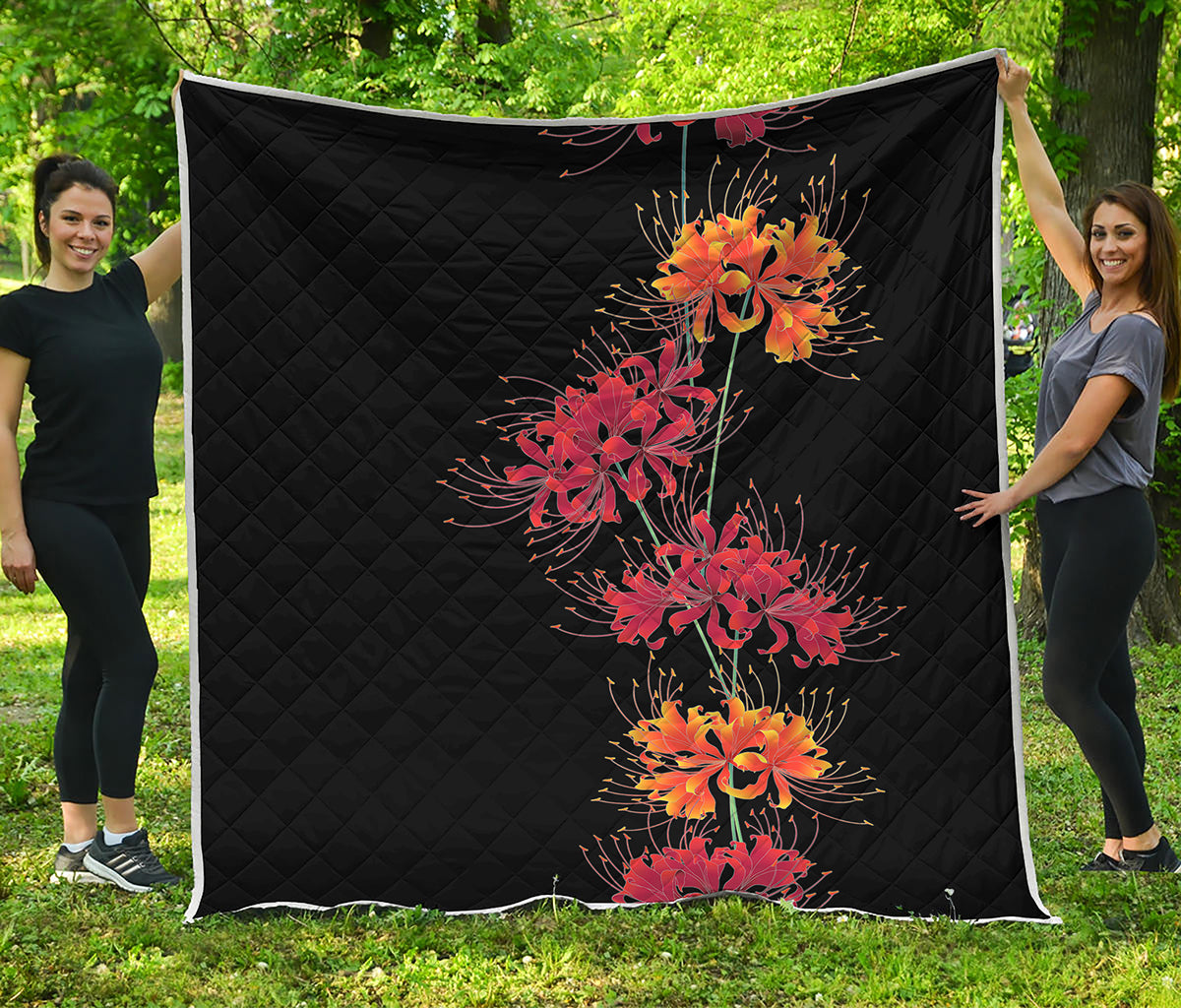 Red And Yellow Japanese Amaryllis Print Quilt