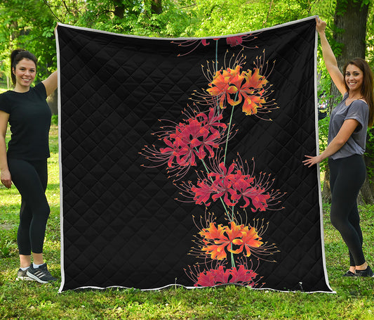 Red And Yellow Japanese Amaryllis Print Quilt