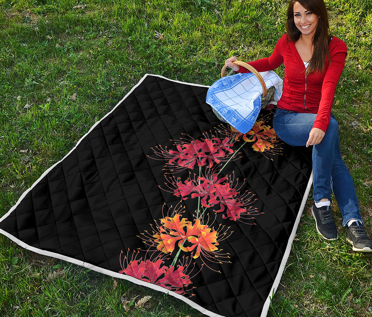 Red And Yellow Japanese Amaryllis Print Quilt