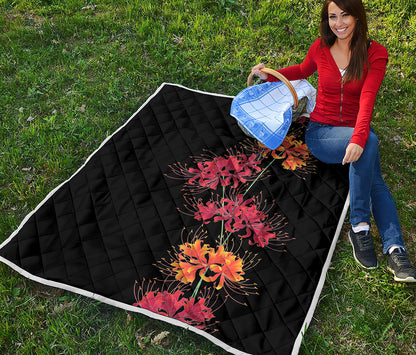 Red And Yellow Japanese Amaryllis Print Quilt