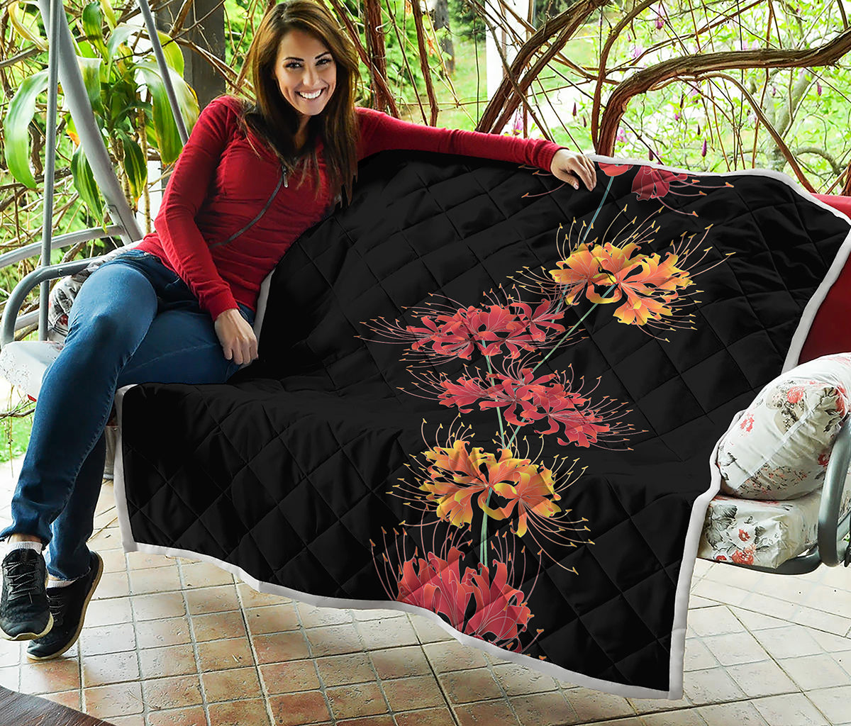 Red And Yellow Japanese Amaryllis Print Quilt