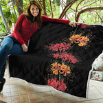 Red And Yellow Japanese Amaryllis Print Quilt