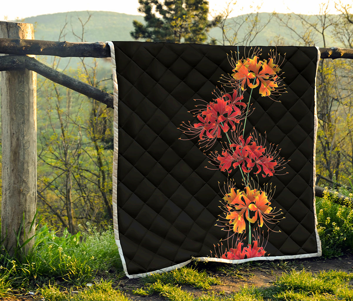 Red And Yellow Japanese Amaryllis Print Quilt