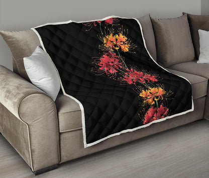 Red And Yellow Japanese Amaryllis Print Quilt