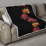 Red And Yellow Japanese Amaryllis Print Quilt