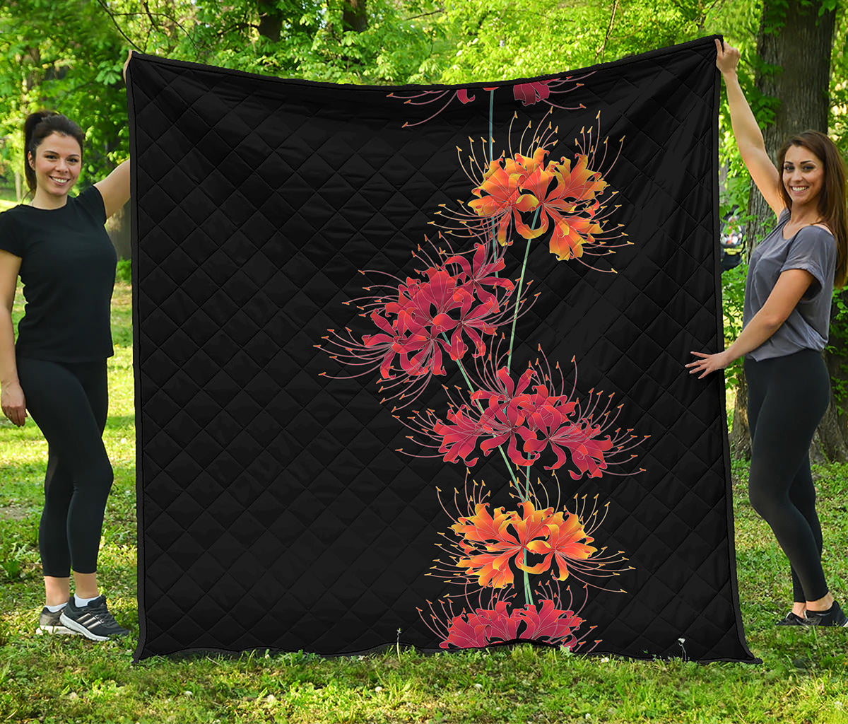 Red And Yellow Japanese Amaryllis Print Quilt