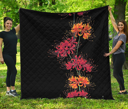 Red And Yellow Japanese Amaryllis Print Quilt