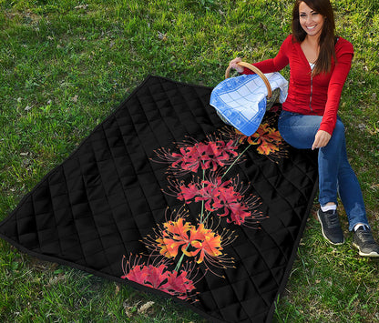 Red And Yellow Japanese Amaryllis Print Quilt