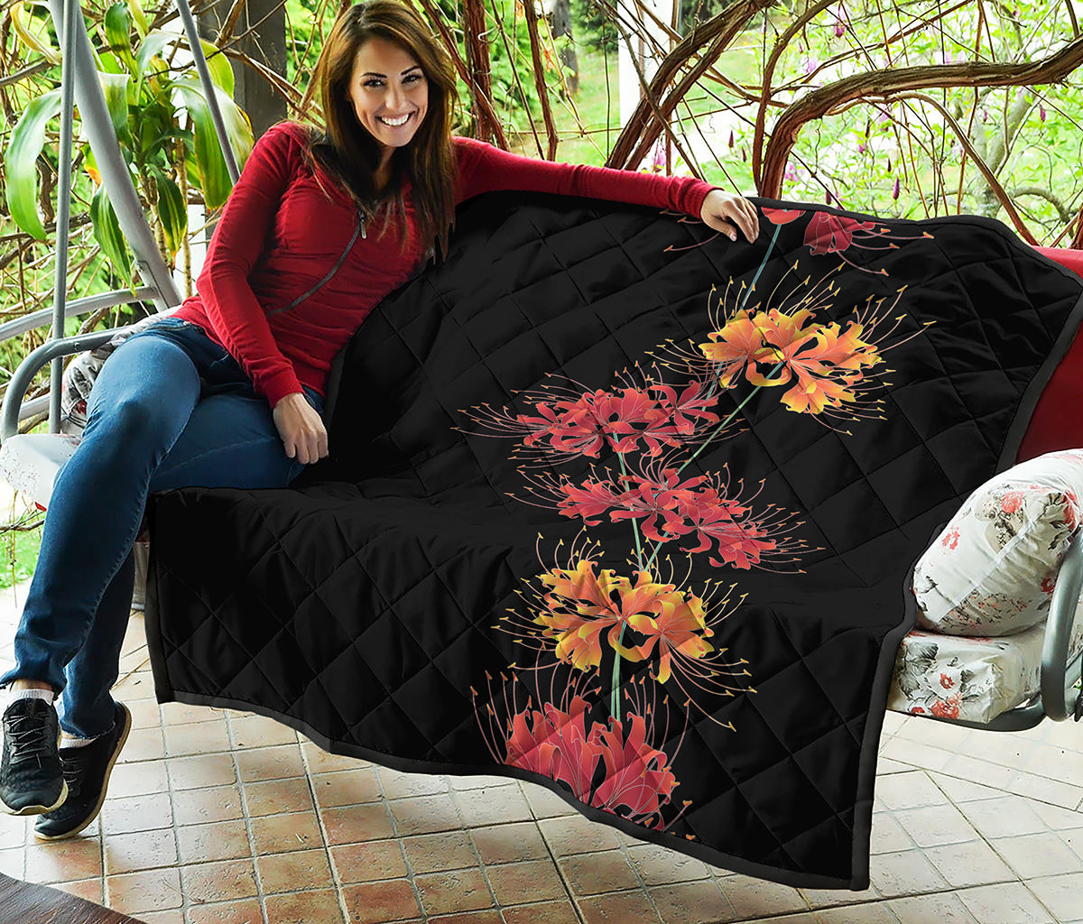 Red And Yellow Japanese Amaryllis Print Quilt