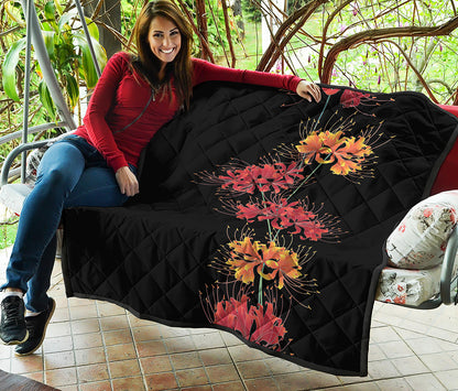 Red And Yellow Japanese Amaryllis Print Quilt