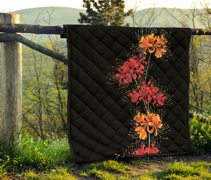 Red And Yellow Japanese Amaryllis Print Quilt