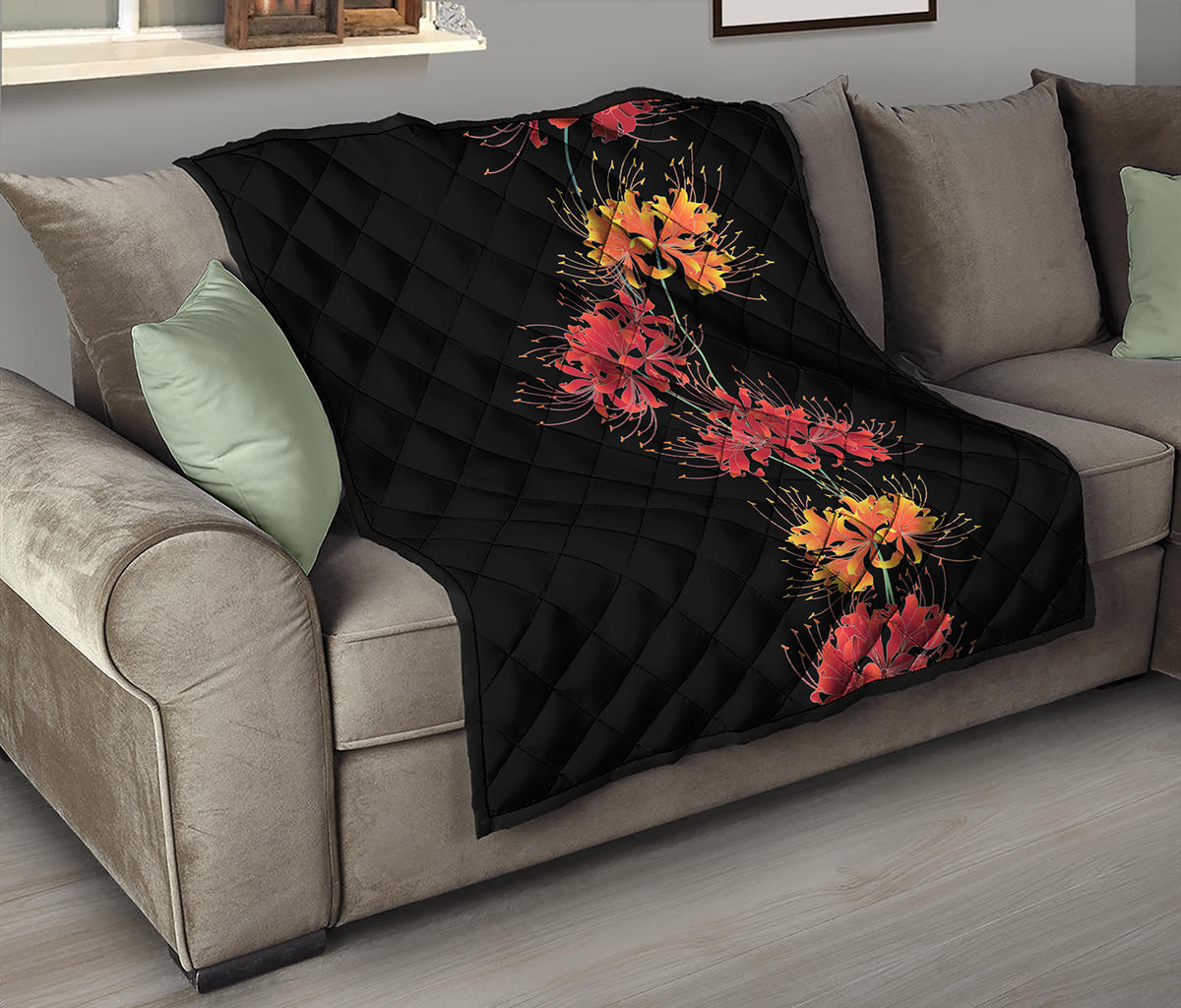 Red And Yellow Japanese Amaryllis Print Quilt