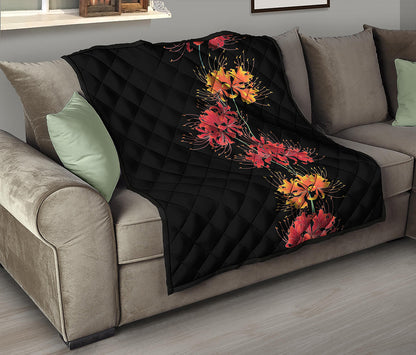Red And Yellow Japanese Amaryllis Print Quilt
