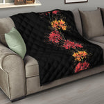 Red And Yellow Japanese Amaryllis Print Quilt