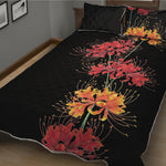 Red And Yellow Japanese Amaryllis Print Quilt Bed Set