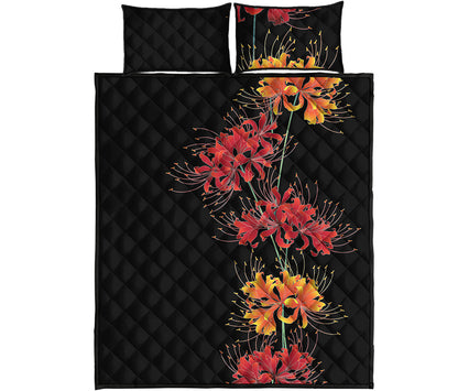 Red And Yellow Japanese Amaryllis Print Quilt Bed Set