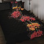 Red And Yellow Japanese Amaryllis Print Quilt Bed Set
