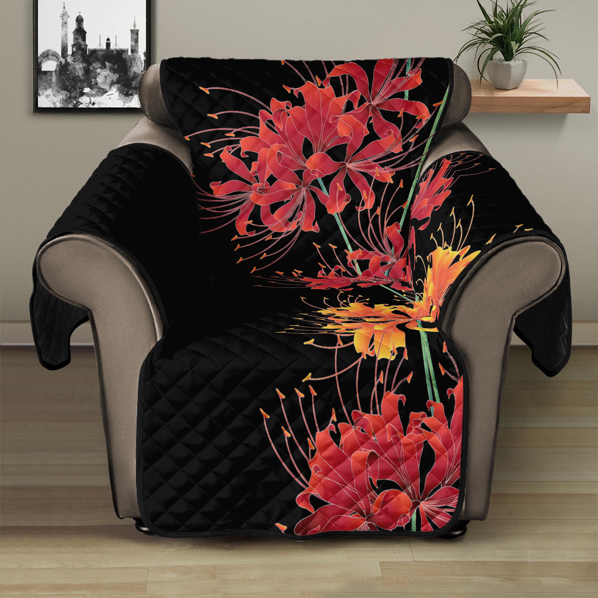 Red And Yellow Japanese Amaryllis Print Recliner Protector