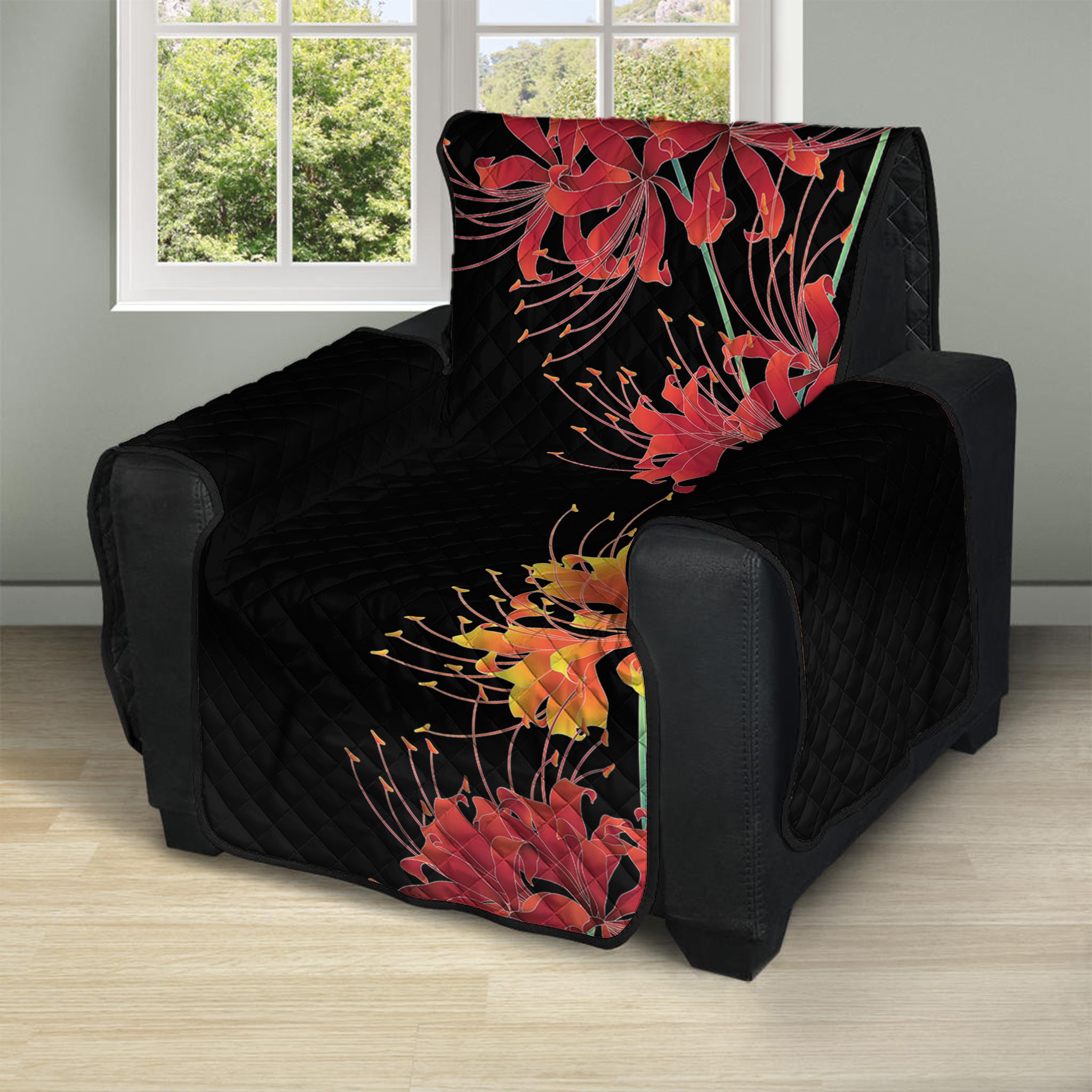 Red And Yellow Japanese Amaryllis Print Recliner Protector