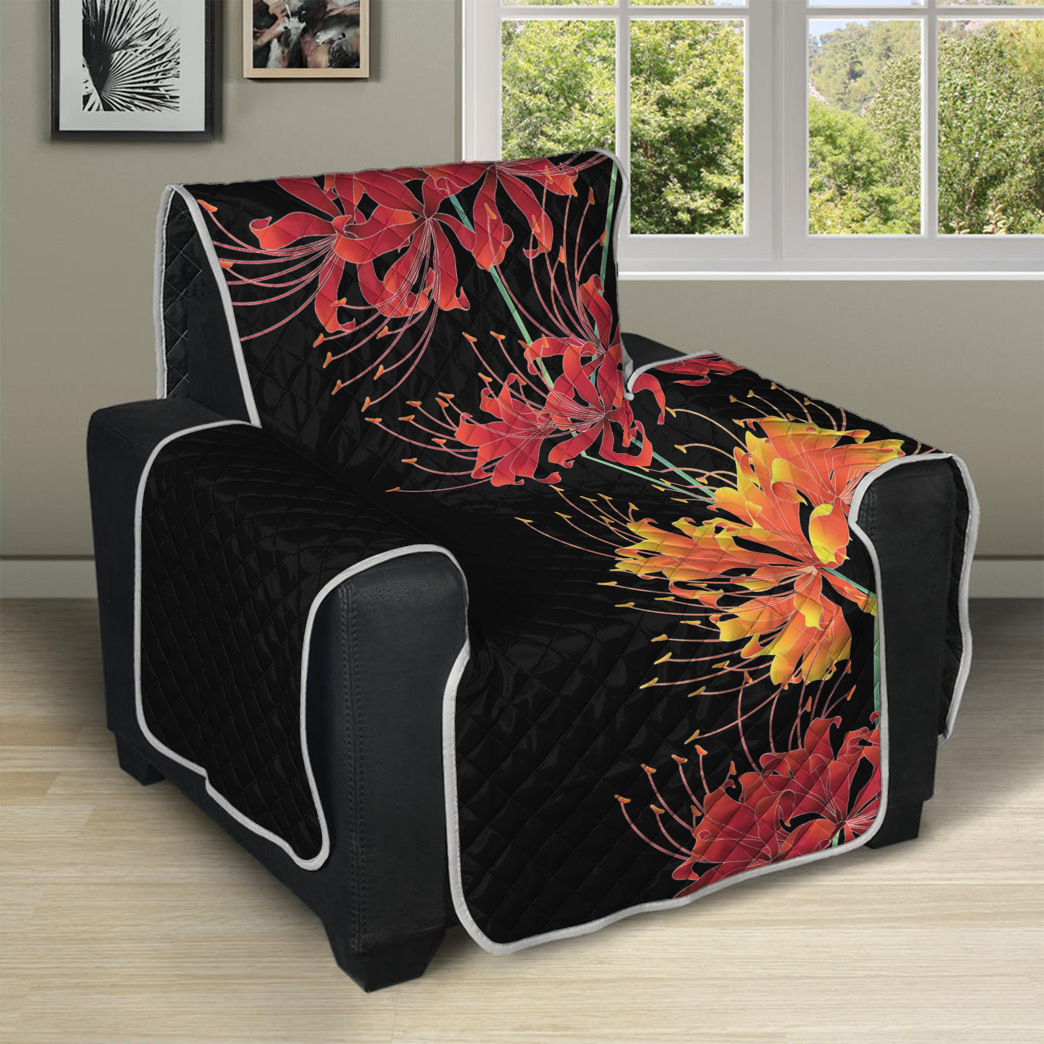 Red And Yellow Japanese Amaryllis Print Recliner Protector