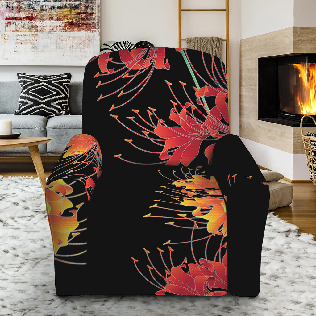 Red And Yellow Japanese Amaryllis Print Recliner Slipcover