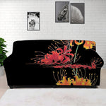 Red And Yellow Japanese Amaryllis Print Sofa Cover