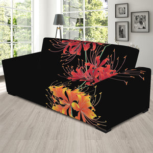 Red And Yellow Japanese Amaryllis Print Sofa Slipcover