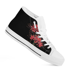 Red And Yellow Japanese Amaryllis Print White High Top Shoes