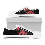 Red And Yellow Japanese Amaryllis Print White Low Top Shoes