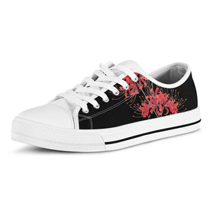 Red And Yellow Japanese Amaryllis Print White Low Top Shoes