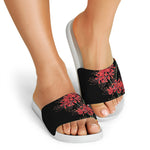 Red And Yellow Japanese Amaryllis Print White Slide Sandals