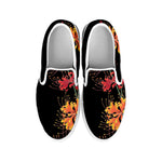 Red And Yellow Japanese Amaryllis Print White Slip On Shoes