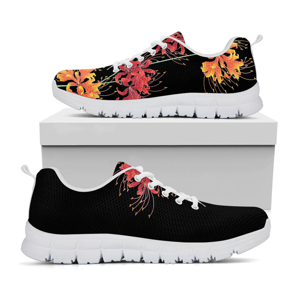 Red And Yellow Japanese Amaryllis Print White Sneakers