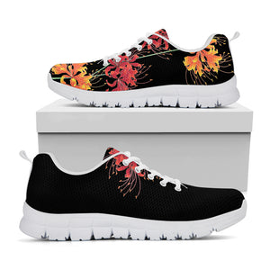 Red And Yellow Japanese Amaryllis Print White Sneakers