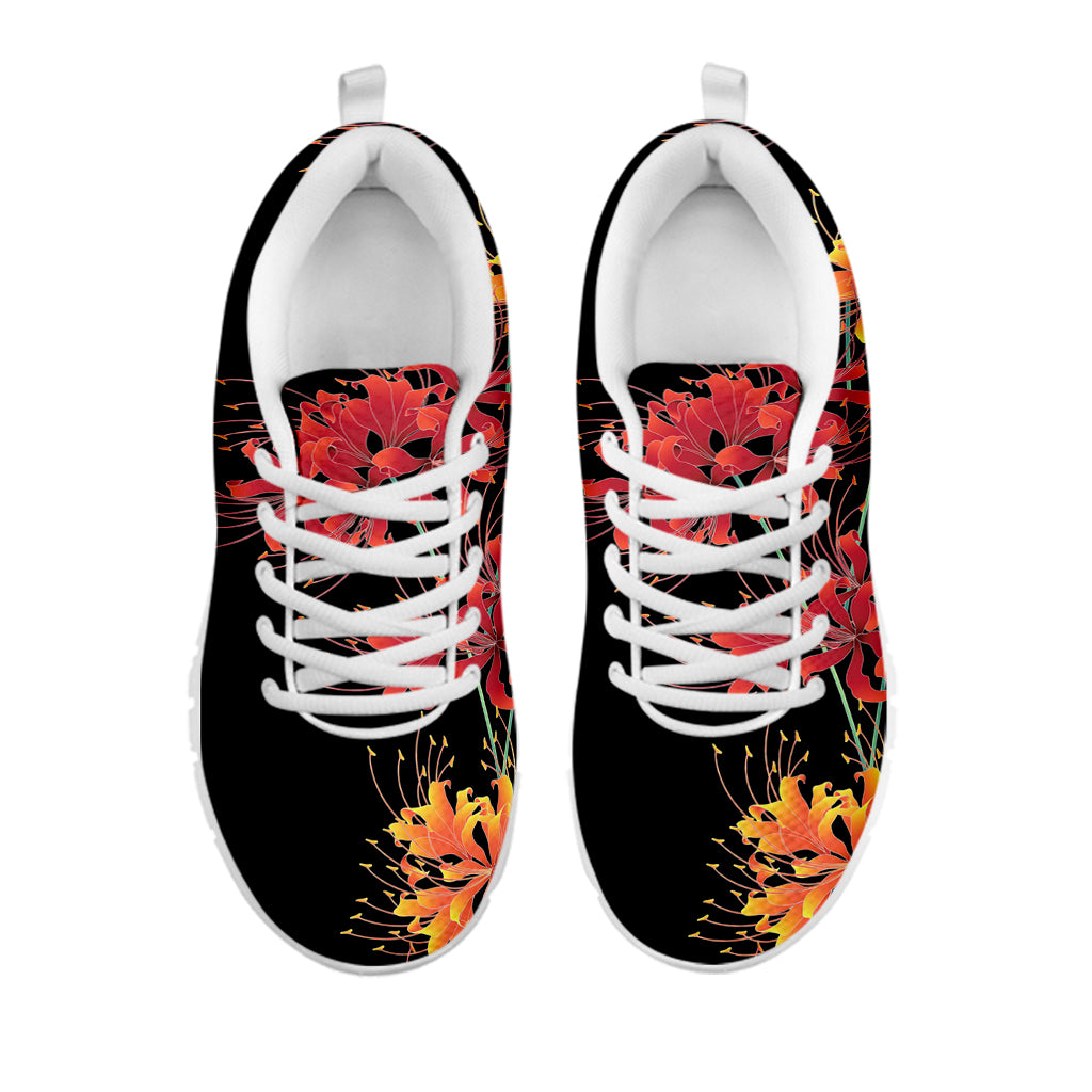 Red And Yellow Japanese Amaryllis Print White Sneakers